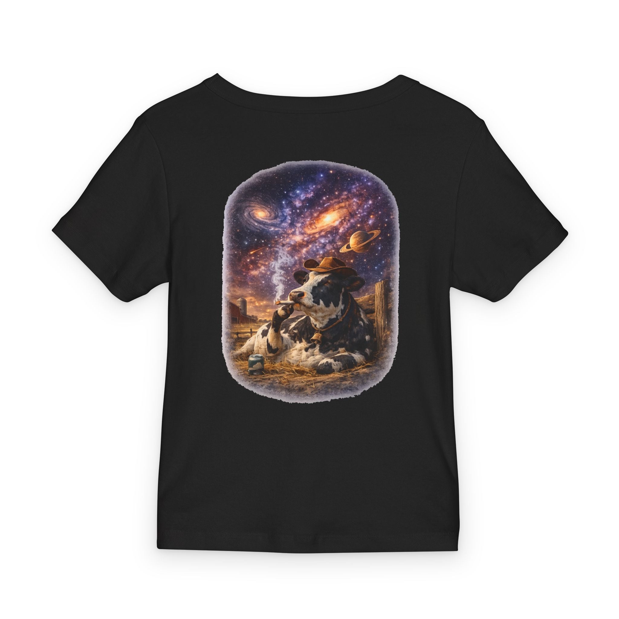 100% Premium Cotton Women's  Rib Baby Tee - Cosmic Cow *runs small*