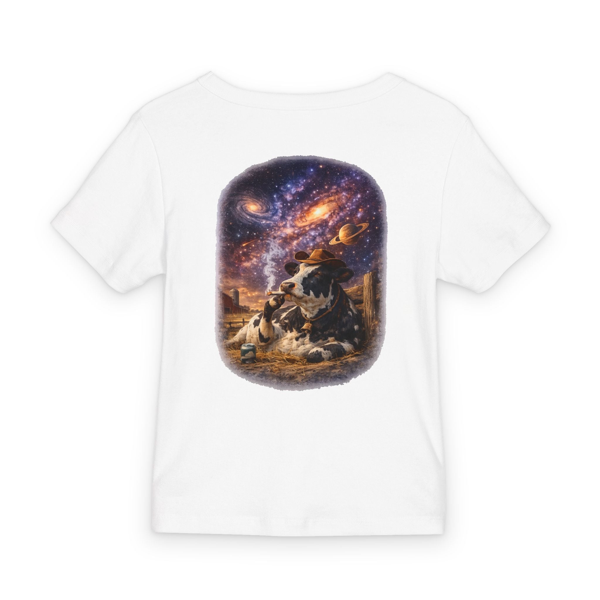 100% Premium Cotton Women's  Rib Baby Tee - Cosmic Cow *runs small*